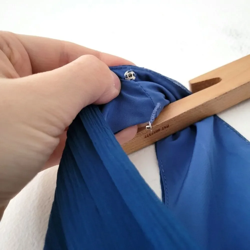 J. Crew 100% Crepe Silk Dress Blue 4 Sleeveless Fit Flare V-Neck